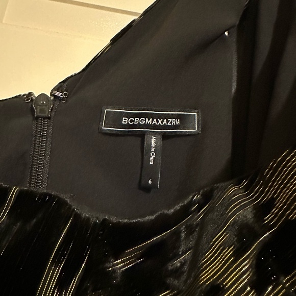 BCBGMaxAzria Jaxon One-shoulder Black/Gold Velvet Evening Dress sz 6 (Like New!) - Picture 7 of 16